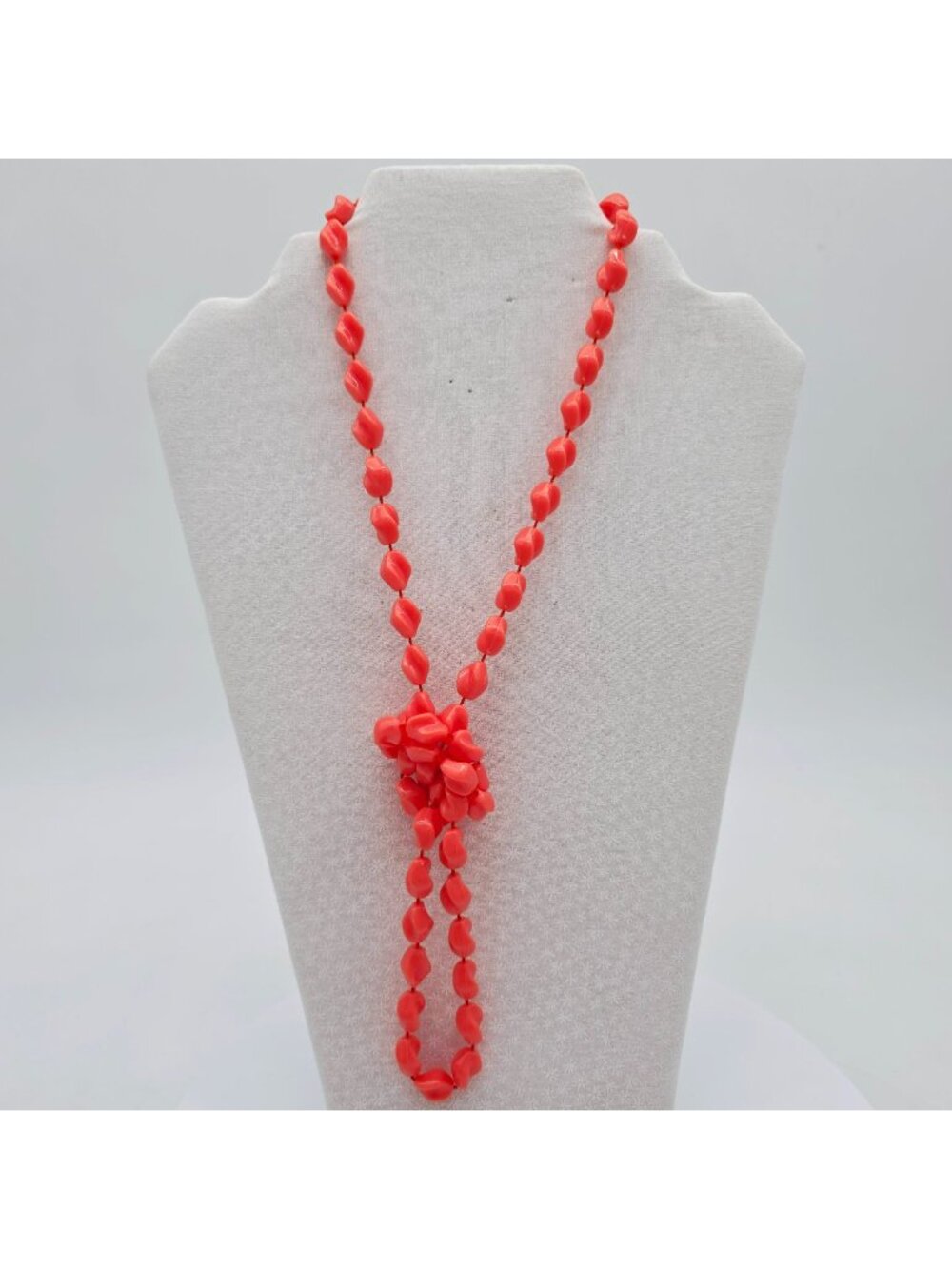 Sarah Coventry Coral Bead Necklace 36" Gold-Tone Clasp Retro Style Signed Jewelr